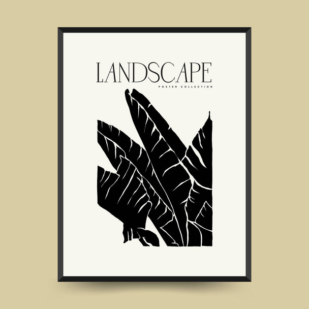 Abstract landscape interior contemporary minimal aesthetic. Hand drawn linear illustrations for wall decoration, postcards or brochures, cover design, stories, social media, app design. - Vector, Imagen