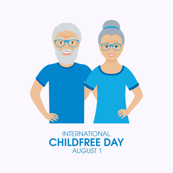 International Childfree Day vector. Happy elderly senior childfree couple icon vector. Cheerful childless old man and woman couple in love drawing. August 1. Important day - Вектор,изображение