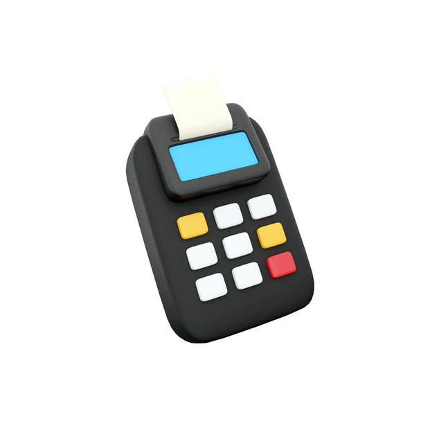 3d рендерировать платежный терминал. Трехмерный считыватель кредитных карт изолирован на белом фоне. Значок отображения терминала Pos 3d. - Фото, изображение