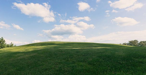 Green hills and blue sky. landscape with cloudy weather. sunny day. - Fotoğraf, Görsel