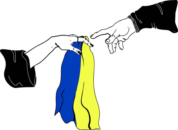   the analogy of the Creation of Adam by Michelangelo, the Concept of helping  and supporting Ukraine - Vetor, Imagem