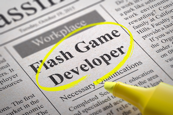 Flash Game-ontwikkelaar vacature in krant. - Foto, afbeelding