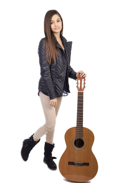 Full length portrait of pretty girl with a guitar  - Foto, Imagem