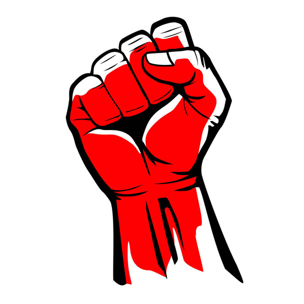 Red hand clenched fist. Symbol of revolutionary protest. Vector on transparent background - Vecteur, image