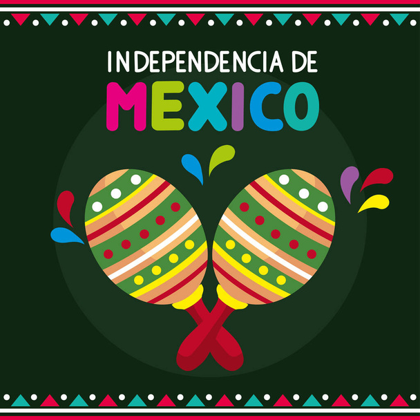 independencia de mexico lettering with maracas - Διάνυσμα, εικόνα