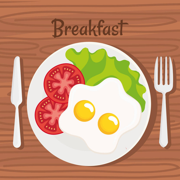 breakfast lettering with eggs poster - Vector, Imagen