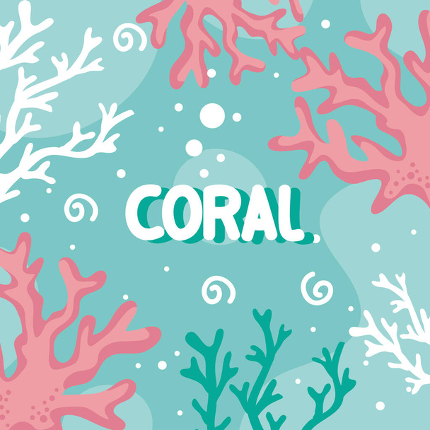 coral lettering undersea scene poster - Vetor, Imagem