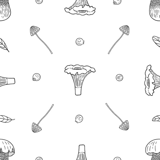 Vector graphic seamless pattern with forest autumn mushrooms - Vektor, Bild