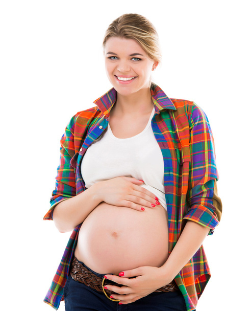 Pregnant woman on white - Fotografie, Obrázek