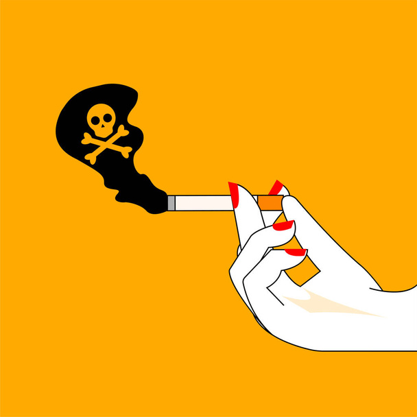 A woman's hand holding cigarette, Illustration about dangerous affects of cigarette smoking - Vector, Image