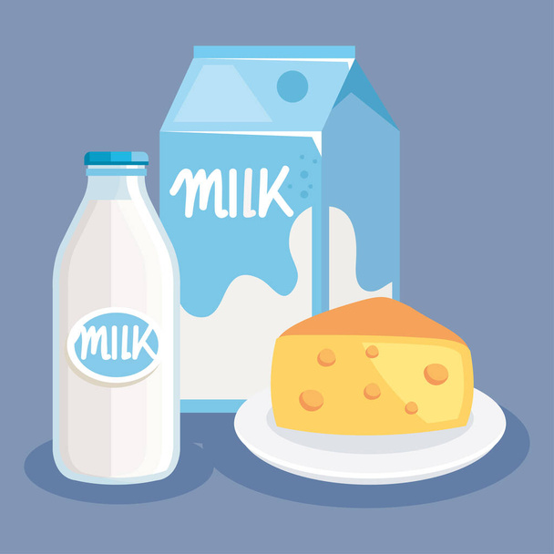 milk and cheese dairy products - Vetor, Imagem