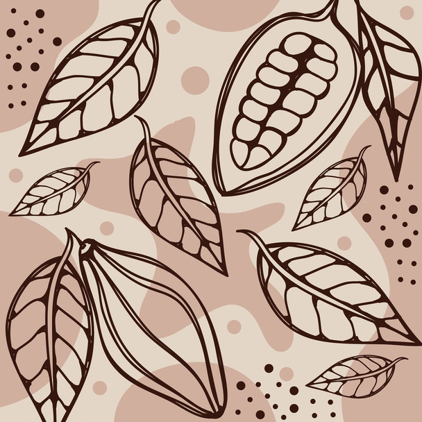 cocoa fruits and leafs pattern background - Vector, Image