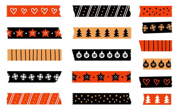 Christmas Washi tapes. Vector set with winter elements. Masking tape or adhesive strips for frames, scrapbooking, borders, web graphics, crafts, stickers. Vector set of colored scotch lines - ベクター画像
