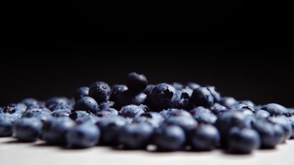 The ripe blueberry on the black background close up. - Filmagem, Vídeo