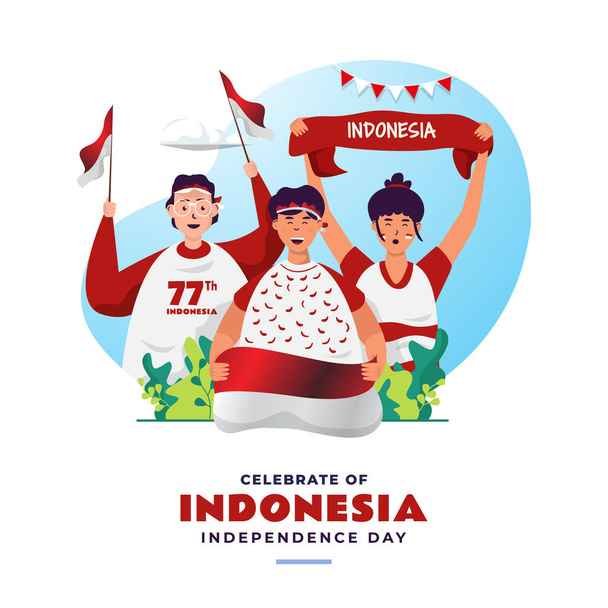 Indonesian youth character celebrates Independence day - Vector, imagen