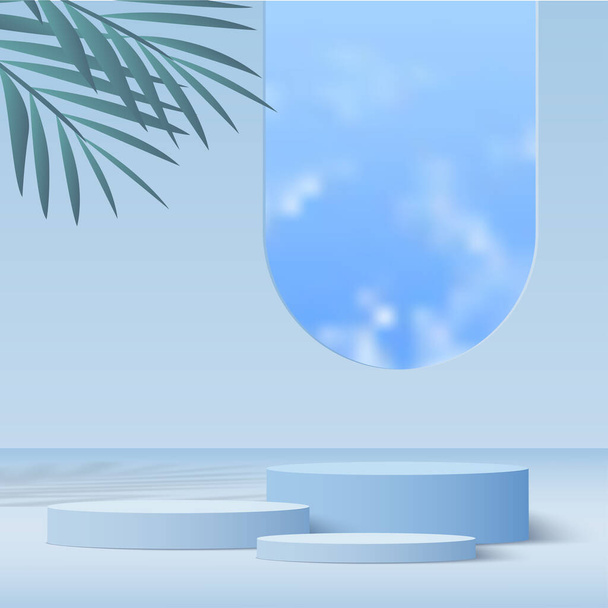 3d blue podium and minimal blue wall scene. 3d podium minimal cloud scene. Vector illustration - Vector, afbeelding