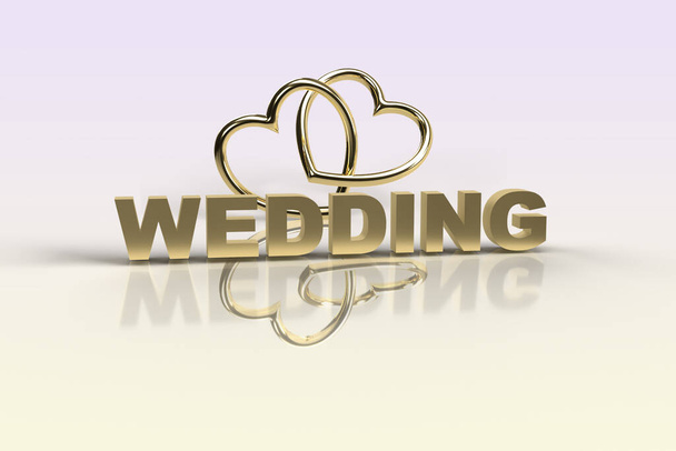 Gold Wedding 3D Render on an Iridescent Background - Foto, imagen