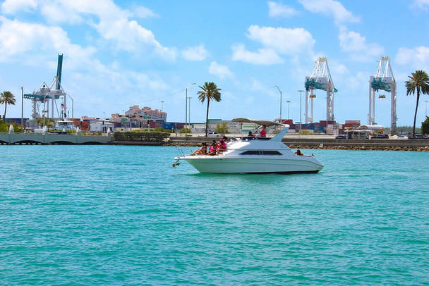 Miami, USA - April 23, 2022: Luxury yachts at the Bayside Marina in Miami, Florida USA - 写真・画像