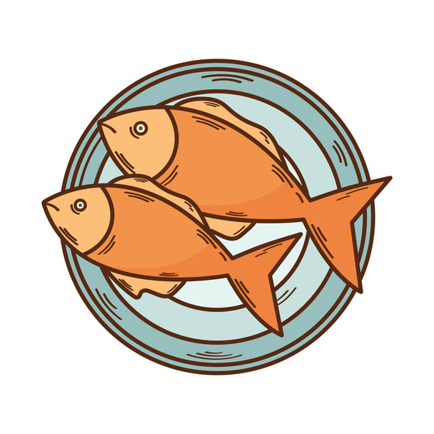 fishes in dish seafood icon - Vetor, Imagem