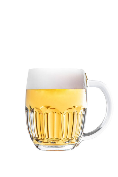 Egy pohár fehér alapon világos sör - Fotó, kép