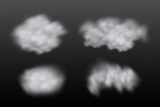 Set of Cloudy sky or smog over the city.White vector cloudiness ,fog or smoke on dark checkered background.Vector illustration. - Vektori, kuva