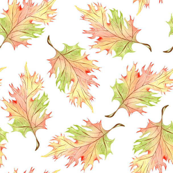 Beautiful seamless autumn pattern with watercolor colorful leaves. Fall watercolor background. - Foto, Imagem