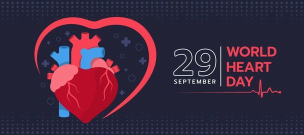 world heart day - human heart sign in line heart with cross and circle ring around vector design - Вектор,изображение