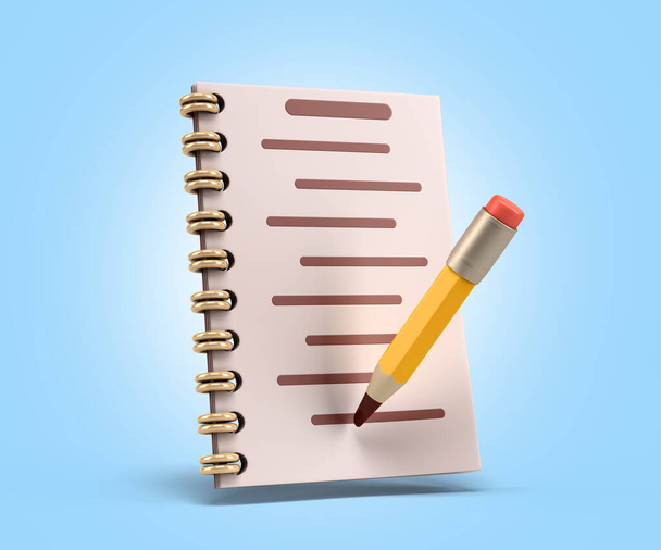 notebook with pencil simple icon 3d render on blue gradient - Фото, зображення