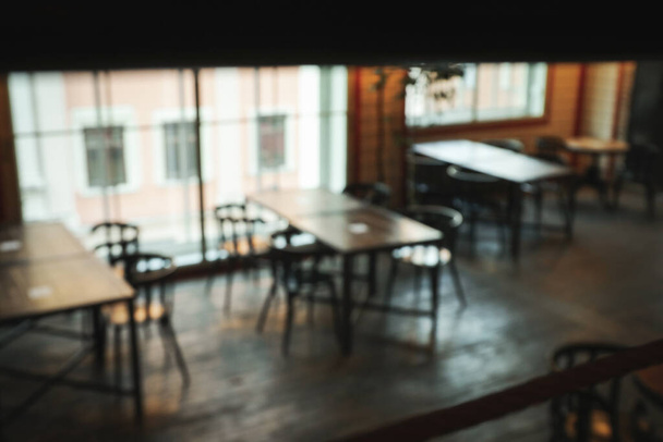 Photo of restaurant with empty wooden tables - Photo, image