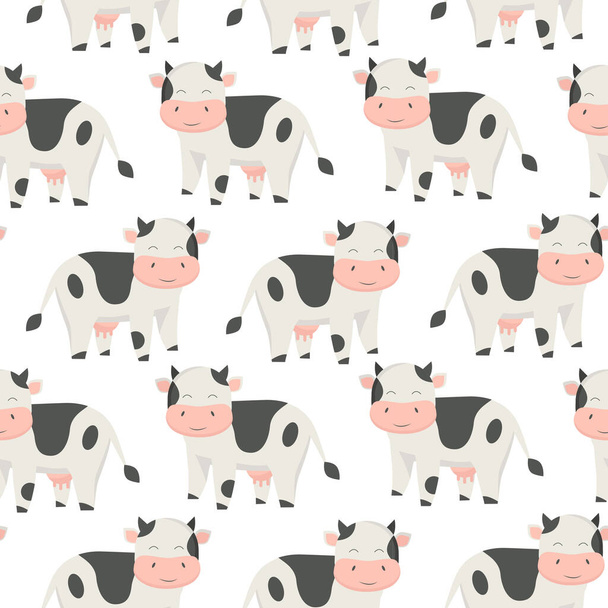 Cartoon cow seamless pattern. Isolated on white - Vettoriali, immagini