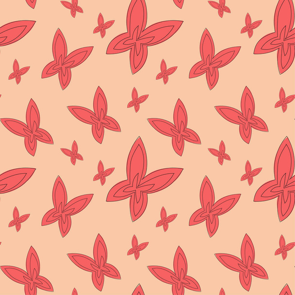 Cute hand drawn seamless pattern with butterflies in red color. Vector endless illustration - Wektor, obraz