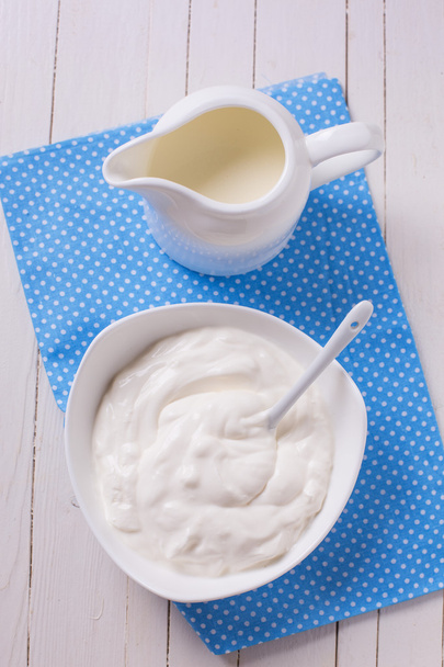 Dairy products -  sour cream, milk. - Fotoğraf, Görsel