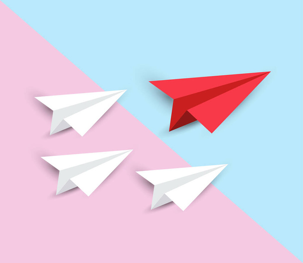 Airplane flying on paper. Business concept of team leadership. Paper plane Changing, innovation and unique way. Vector illustration. - Вектор,изображение