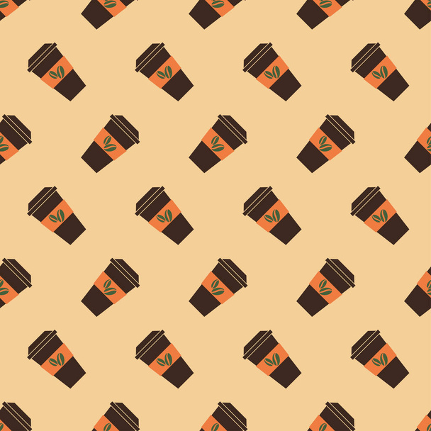 Cup coffee seamless pattern in retro color. Icon coffee to go. Concept takeaway drink, food. Retro design for print on wrapping paper, packing, wallpaper, fabric. Vector illustration - Vektor, kép