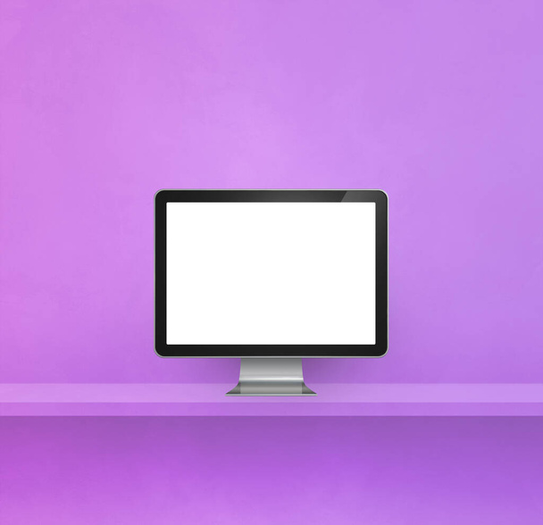 Computer pc - purple wall shelf background. 3D Illustration - Φωτογραφία, εικόνα