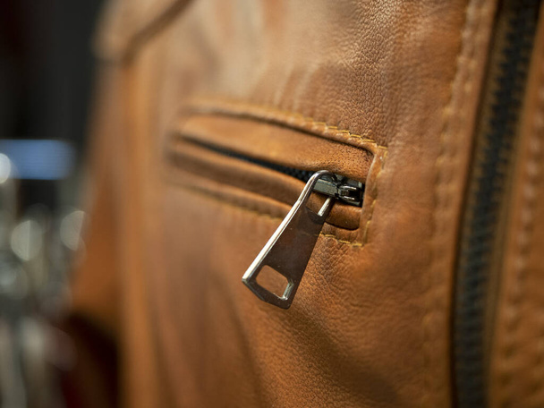 leather jacket detail close up macro - Foto, afbeelding