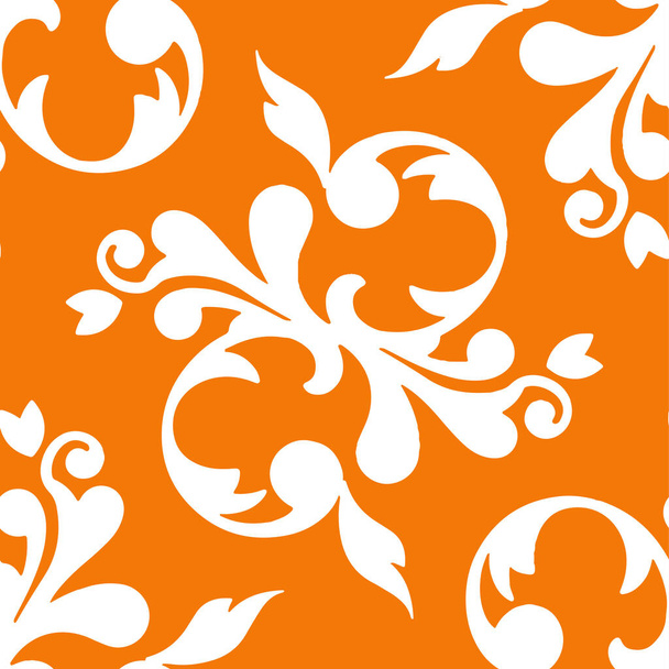 Pattern of branches with tulips in white on orange background - Vetor, Imagem