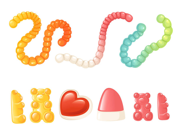 Set of different jelly sweets gummy candies vector illustration isolated on white background. - Vektör, Görsel