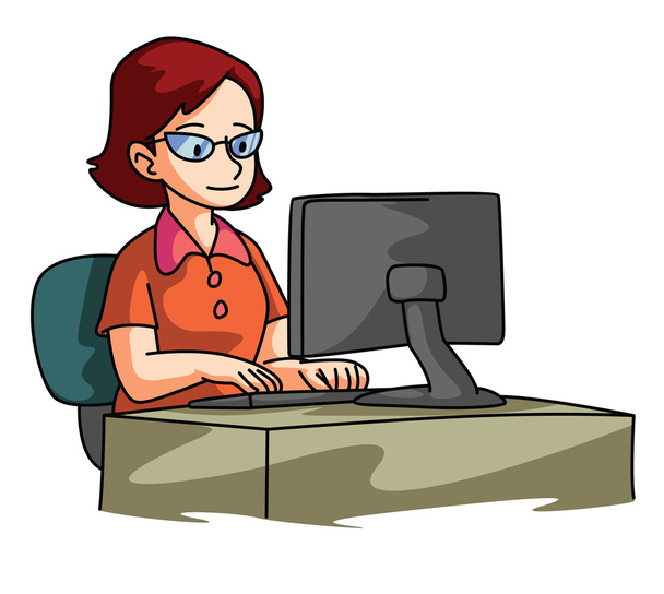 Business Woman Using Computer - Διάνυσμα, εικόνα