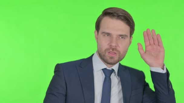 Young Adult Businessman with Finger on Lips, Silence Green Screen  - Video