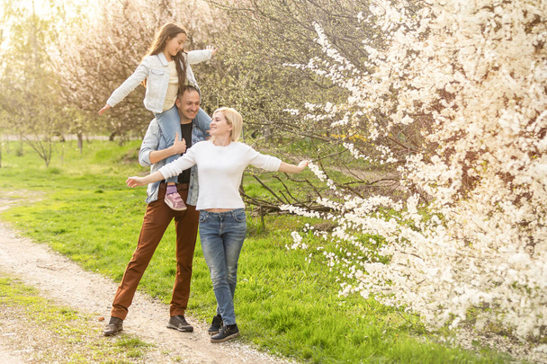 family in a blooming spring garden. Concept of happy family. - Foto, Bild
