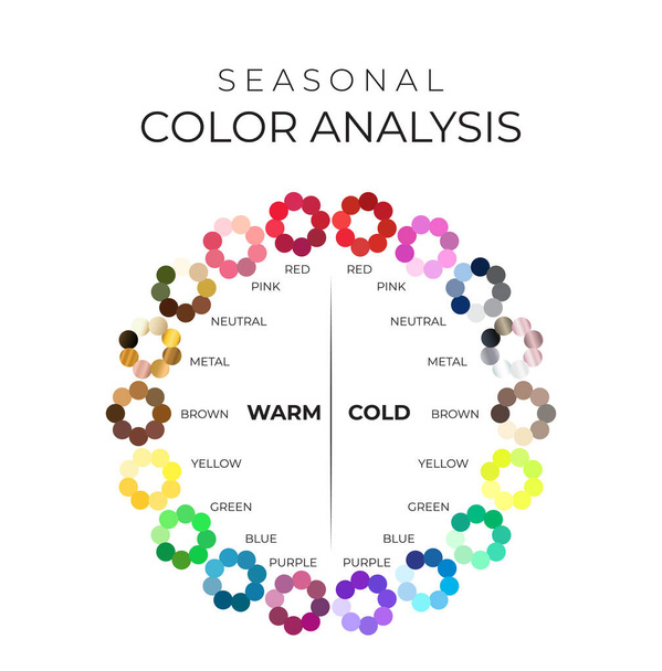 Seasonal Color Analysis Chart with Color Wheel Palette for Cold and Warm Colours  - Wektor, obraz