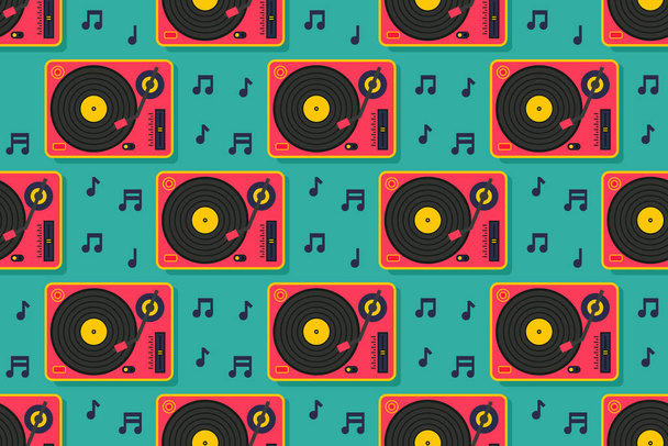 Vinyl player seamless pattern background. Retro style, party - Vektor, Bild