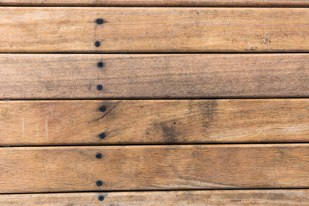 Background of old wooden slats and screws, closeup. - Photo, Image