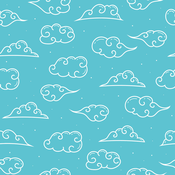 schattig krullend wolken schetsen naadloze patroon achtergrond - Vector, afbeelding