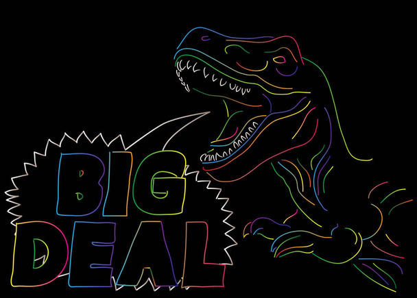Dinosaur with speech bubble saying Big Deal word. - Vector, imagen