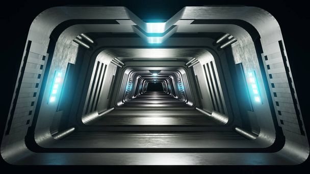 3D-Rendering leere futuristische Neontunnelhalle. - Foto, Bild