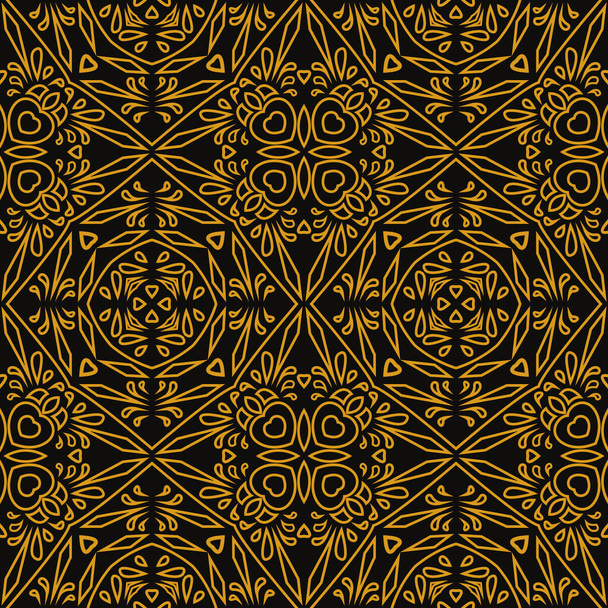 Geometric pattern, Thai pattern, yellow gold pattern, black background, can be traced in all directions. vector format file - Вектор, зображення