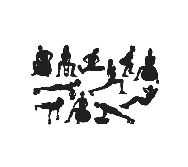 Gym Activity Silhouettes, art vector design - Vector, imagen