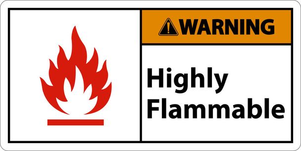 Warning Highly Flammable Sign On White Background - Vektör, Görsel